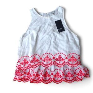Crown & Ivy Embroidered Fashion Summer Cotton Tank White Women's M